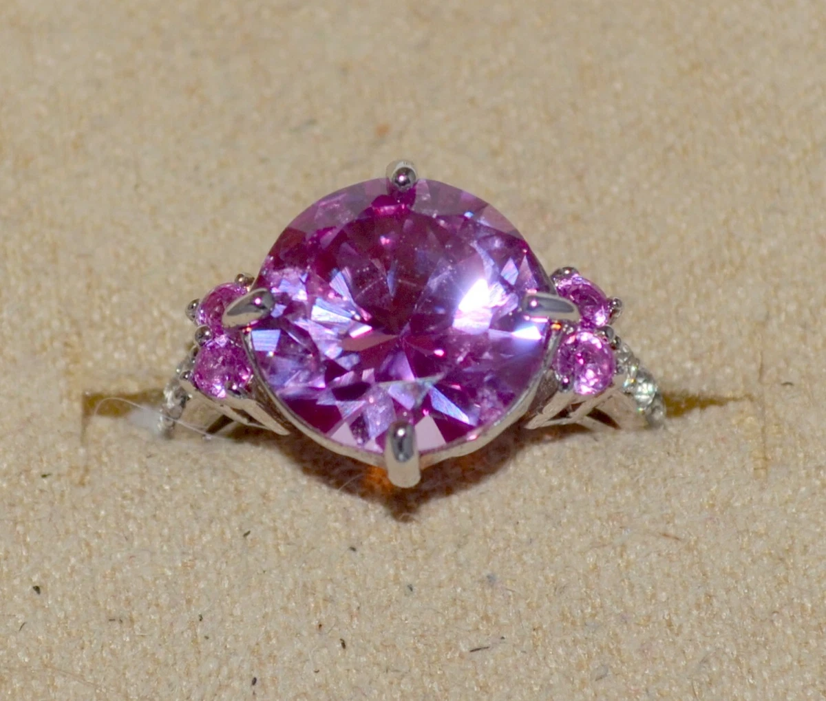 JTV LAB CREATED PINK SAPPHIRE WHITE TOPAZ SIZE 6 RING STERLING