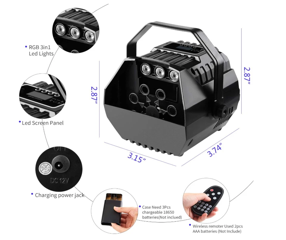 Bubble Machine with 3 Led Lights Remote Control, 8000+ Bubbles Per Minute - Image 3 of 4
