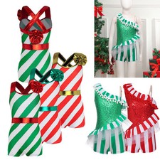 Girls Gymnastic Leotard Sleeveless Jumpsuit Ballet Dancewear Christmas Costume