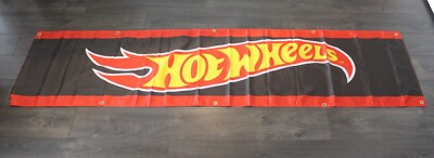 #ad Hot Wheels Banner Flag Big 2x8 Ft Man Cave Garage Boys Room Metal Toy Cars Car $14.20