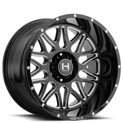 (4) 22'' Hostile Wheels H111 Blaze Blade Cut (Gloss Black Milled) Off Road(B5)