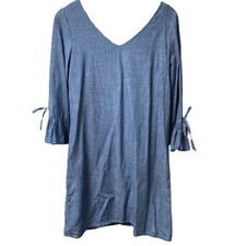 J. CREW Denim Dress Size 4 Blue Chambray Tie Sleeves Casual Western Mini