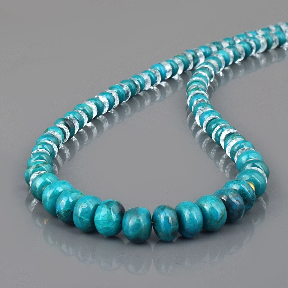 Collana Di Perle In Gemme Naturali Di Topazio Blu E Crisocolla - Immagine 3 di 4