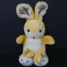Vintage SOS Good Stuff Yellow Rabbit Plush Bunny Slippers Stripes Stuffed Animal