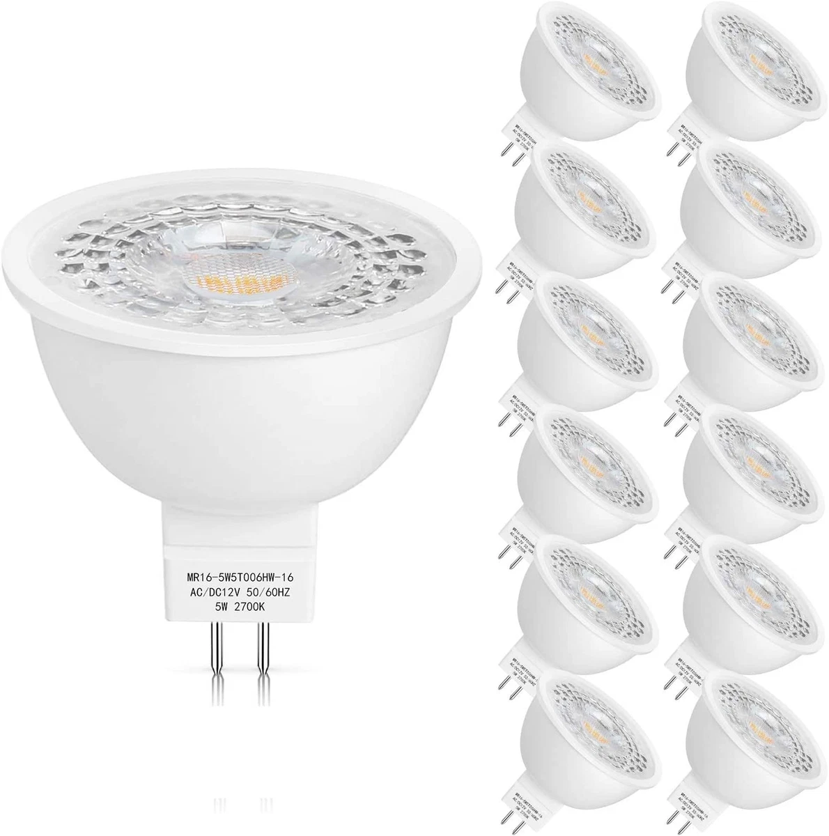 12 Pack MR16 LED Bulbs 50W Halogen Equivalent, 2700K Warm White, 5W GU5.3  MR16 1