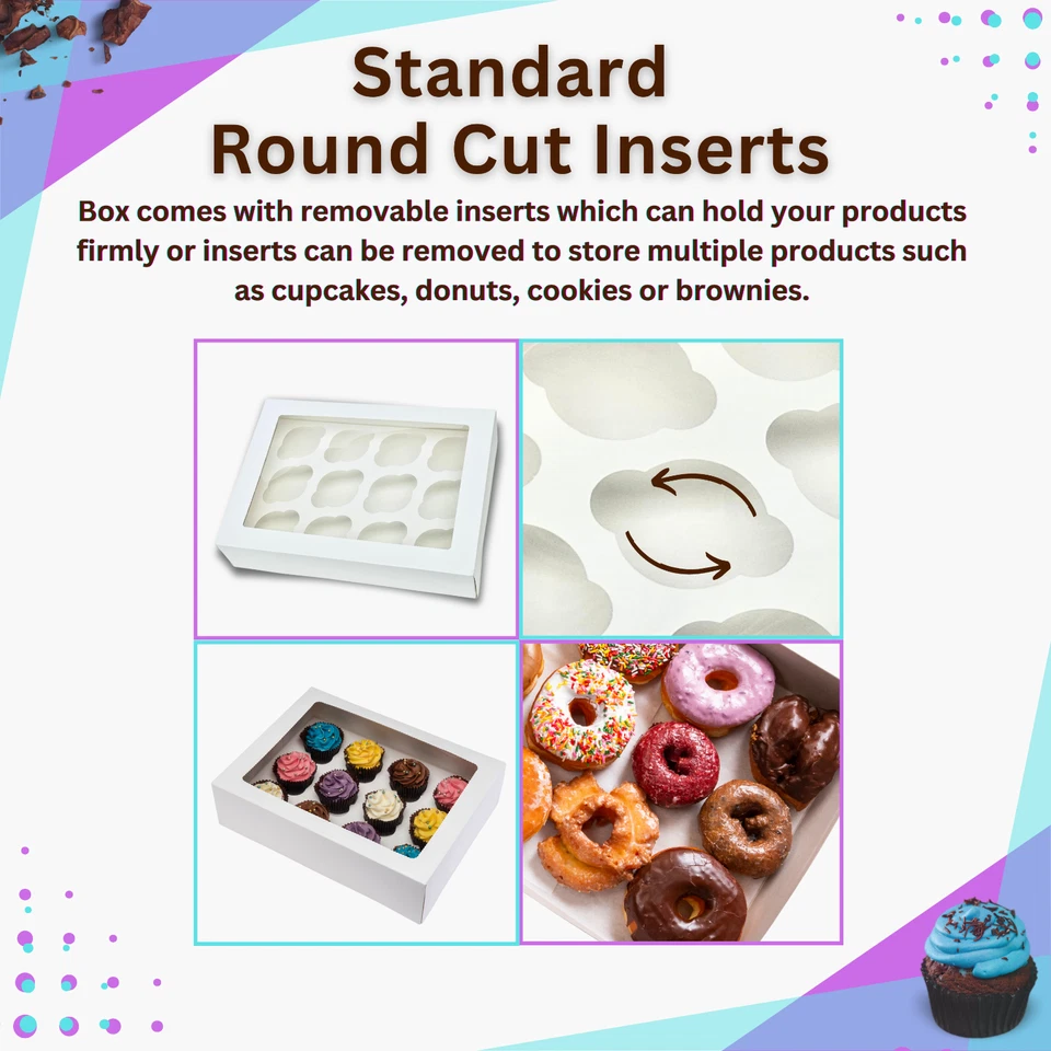12 hole Cupcake boxes with Clear Window & Inserts in Pack of 5, 10, 25, 50, 100 - Image 3 of 4
