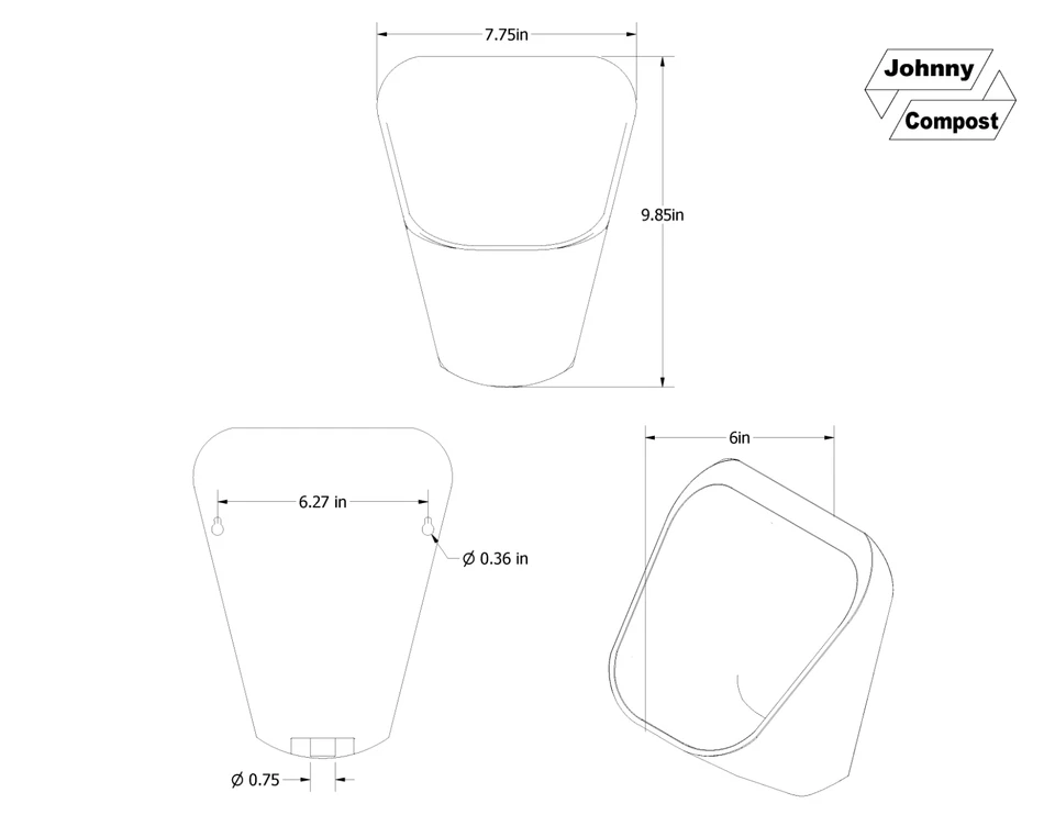 Urinal - Wall-Mounted Mini-Urinal, Proprietary Anti-Splash Design - Image 2 of 3