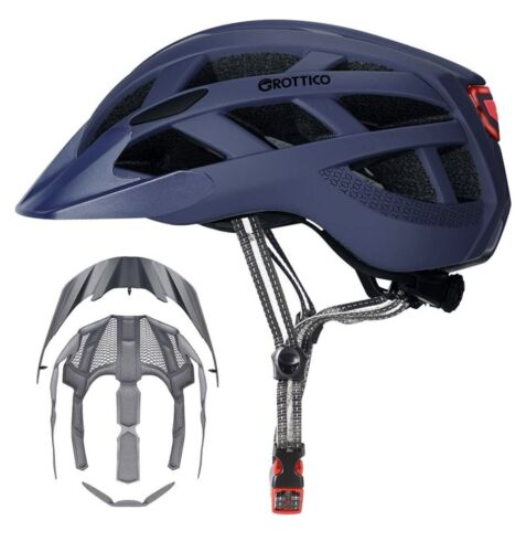 Grottico Adult Bike Helmet W/light Replacement Pads Detachable Visor Men/women