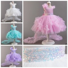 Baby Girls Dress Bridesmaid Tailed Ruffles Train Princess Party Wedding Dresses