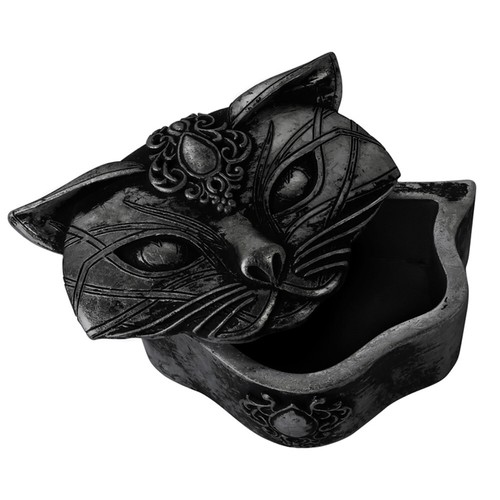 Alchemy Gothic Sacred Cat Ailouros Trinket Jewelry Box Lid Black Resin