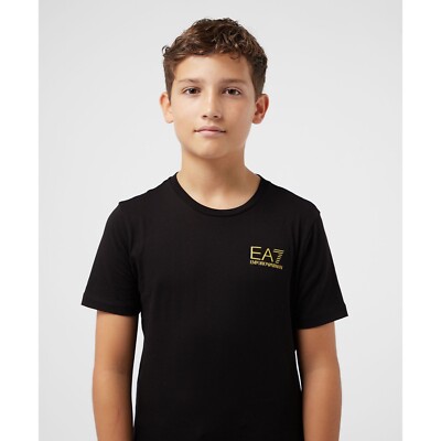 EA7 EMPORIO ARMANI Boys Black T-Shirt With Gold Logo Size