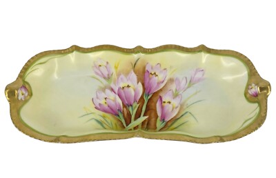 Antiq Beyer & Bock Prussia Scalloped Floral Crocus Celery Serving Dish Signed