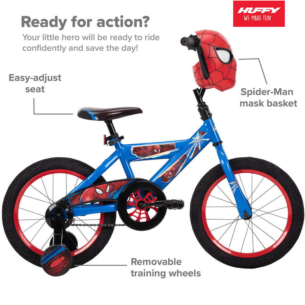 16 Inch Boys Bike Training Wheels Spider-Man Toddler Kids Huffy