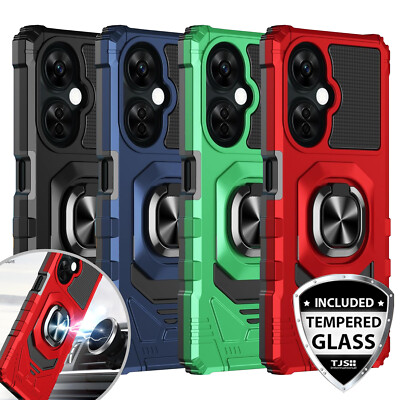 For OnePlus Nord N30 5G Case Armor Ring Magnetic Support Stand +Tempered Glass
