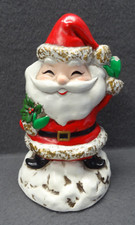Santa Claus VTG Christmas Figurine MCM Paper Composite Japan Smile Holly Holiday