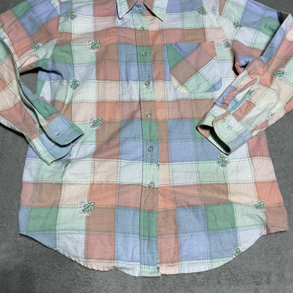 Винтажная женская фланелевая рубашка Haband средний размер в клетку с цветочным рисунком Grandmacore - Изображение 2 из 4