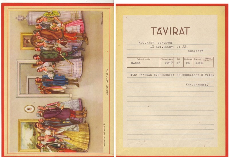 Hungary 2 large congratulatory decorative telegram forms LX 4 & LX 8 w/artwork