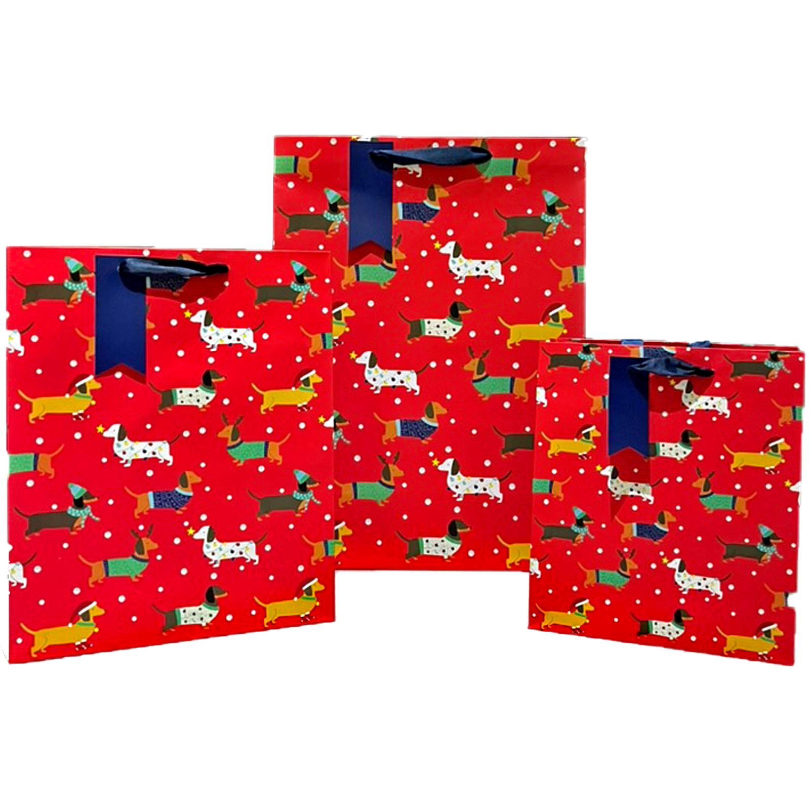 Christmas Gift Bags Sausage Dog set 3 Dachshund Dogs Novelty Gift Bag Matching