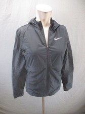NIKE Size XS Womens Black Full Zip Pocket Snap Hood Windproof Running Jacket 915