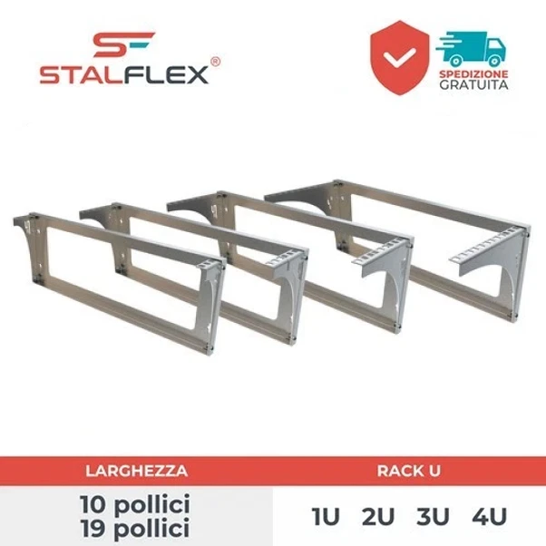 Support Mural Rack 19" 1U 2U 3U 4U Galvanise en Metal Noir Gris - Photo 1/1