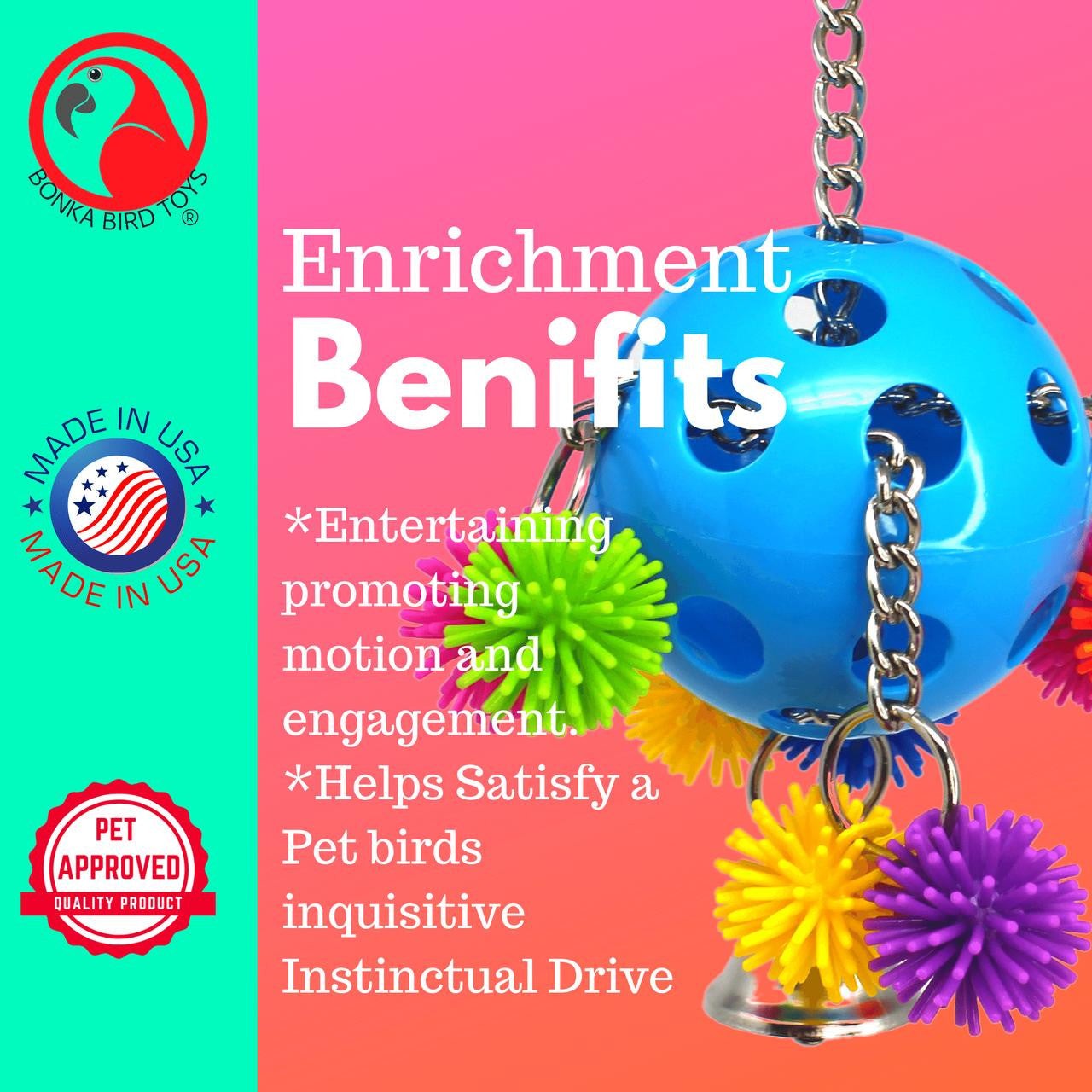 Bonka Bird Toys 2304 Spikey Rainbow Pull Small Medium Bird Toy Cages Cockatiel