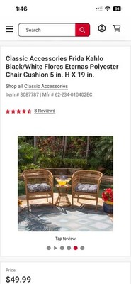 Classic Accessories Frida Kahlo Patio Seat Cushions, 2-Pack, 19 Inch,2PC