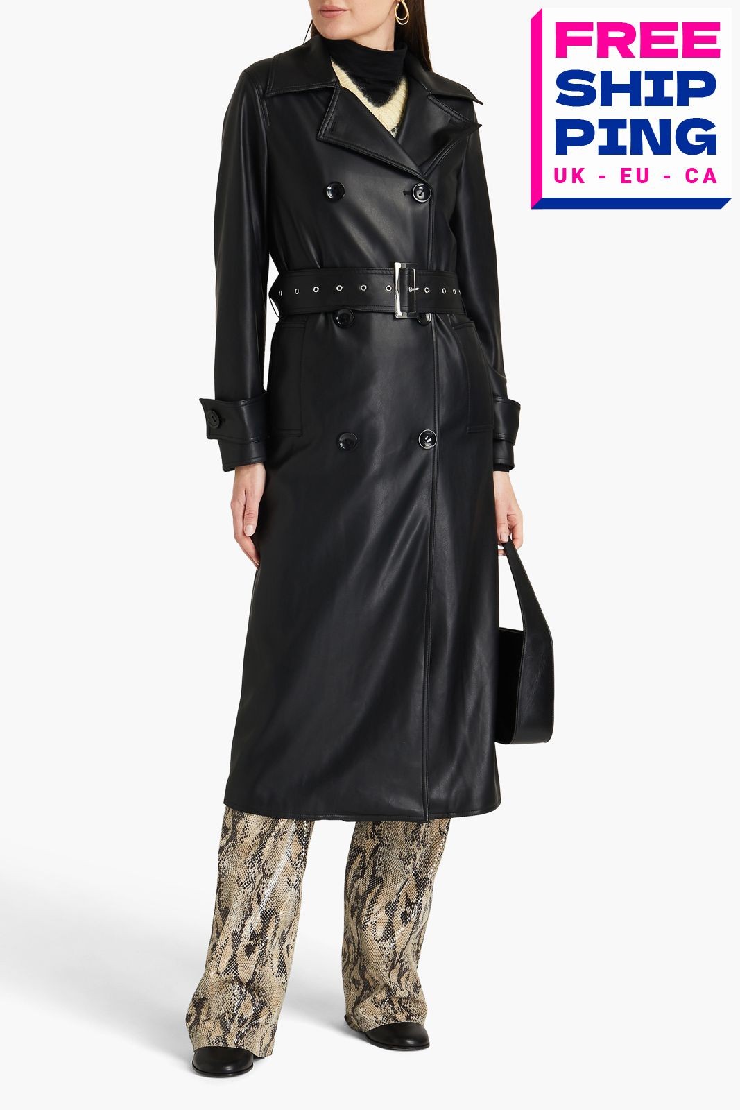 RRP €580 STAND STUDIO Malou Trench Coat FR36 US4 UK8 S PU Leather Belted Black