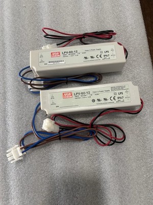 LOT OF 2 Mean Well LED Power Supply LPV-60-12 Water RESISTANT AC ADAPTER NO BOX