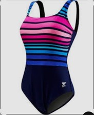 TYR Women's Ombre Straight Neck Controlfit Pink/navy 1 Piece Swimsuit Sz 14 New