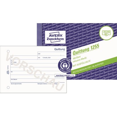 2-30x AVERY Zweckform Recycling-Formularbuch ''Qittung inkl. MwSt.''
