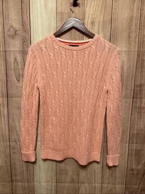 Lands  End Medium Drifter cable knit sweater light pink cotton