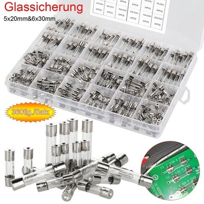 360stk Glassicherung Feinsicherungen Sortiment Glas Sicherung 5x20mm 6x30mm