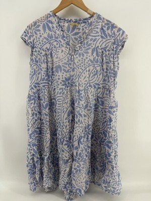 Roberta Roller Rabbit Tiered Dress XS Blue Paisley Floral Cotton Cap Sleeve