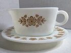Vintage 1970's Pyrex Corelle Butterfly Gold Gravy Boat #77-B Plus Under Plate