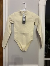 Women s Size Small Ribbed Long Sleeve Bodysuit Butter Yellow By Mooslover