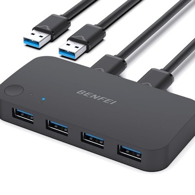 USB 3.0 KVM Switch 2 Computer teilen 4 USB Port für Maus Tastatur Drucker Sca...