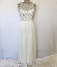 Adrianna Papell Women's Size S White Beaded Chiffon Illusion Yoke Formal Gown