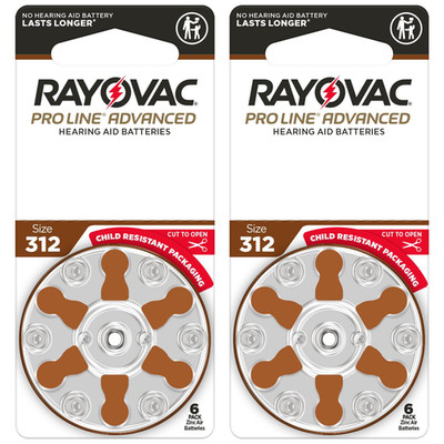 Rayovac Proline Size 312 Zinc Air 1.45V Hearing Aid Batteries (12 Pack)