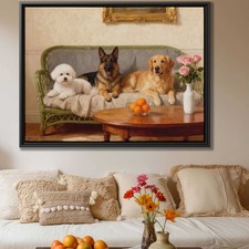 Dog Artwork Bichon Frise Canvas Print Oil Painting Living Room Decor Wall Art