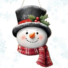 Christmas Snowman Wooden Sign Farmhouse Rustic Winter Door Decor
