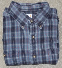 Carhartt Long Sleeve Mid-Weight Flannel Plaid Shirt Men's XXL S249 MNB BLUE
