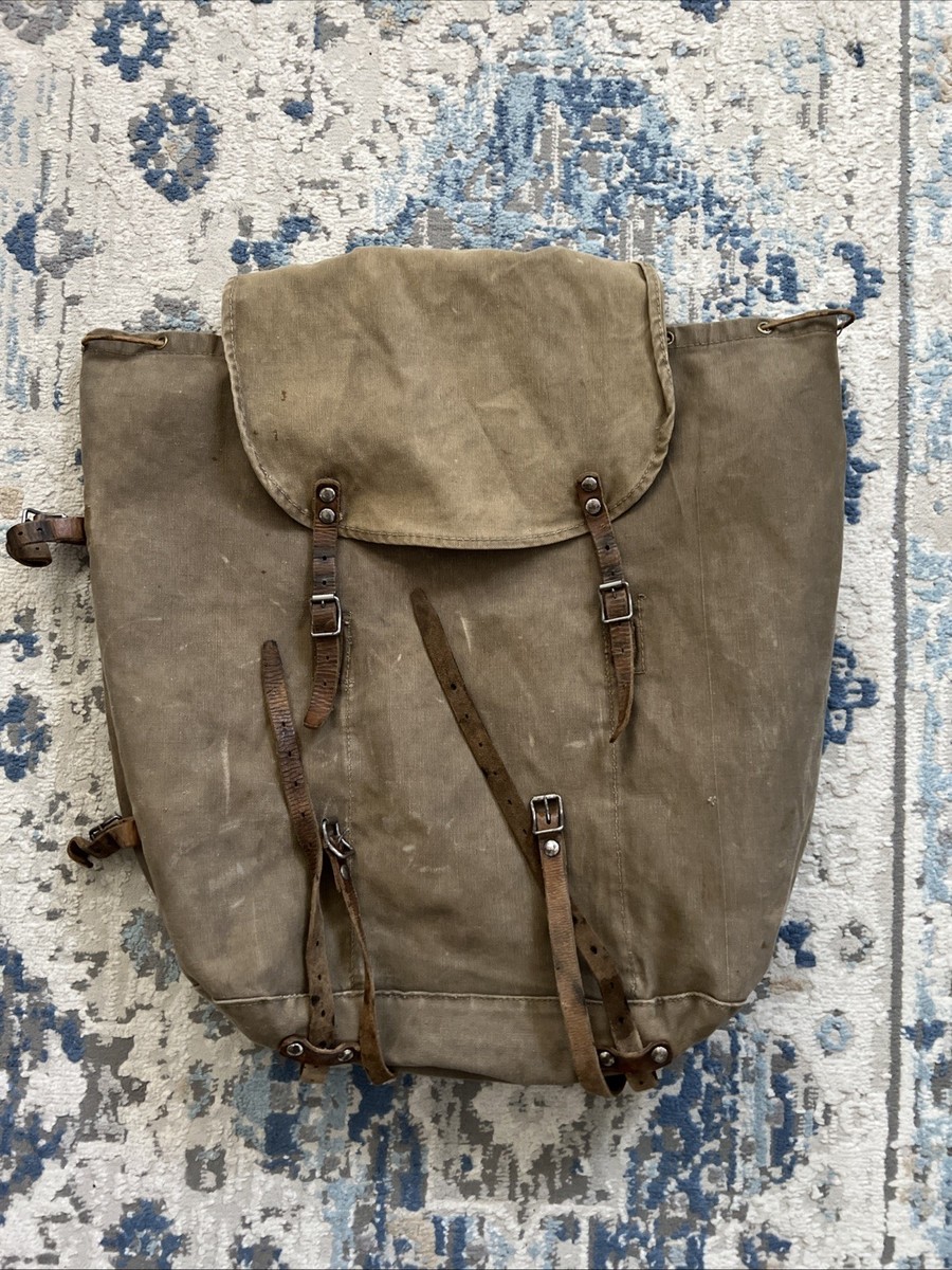 VTG SWEDISH ARMY M39 BACKPACK Leather Canvas Frame WW2 Rucksack 3