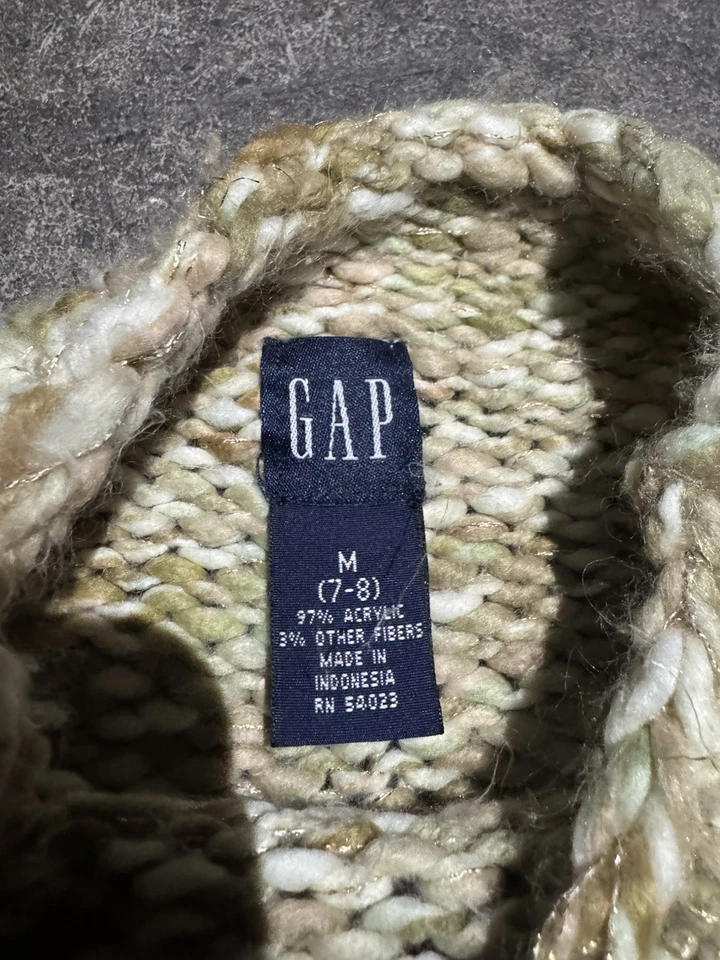 Suéter de Colección Años 90 Gap Grueso Tejido Cuello Simulado Oropel Verde Marrón Niñas 7-8 Foto 3 de 4
