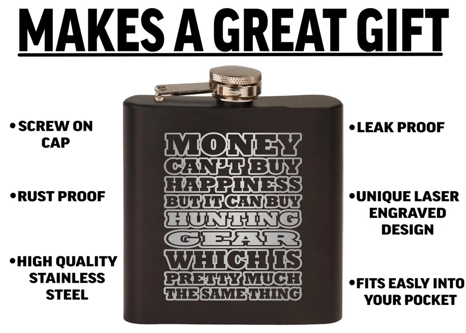 Rogue River Tactical Funny Hunting Gear Money Stainless Steel Hip Flask Premi... - Image 2 of 4
