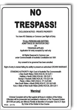 No Trespass - Exclusion Notice - Private Property Sign