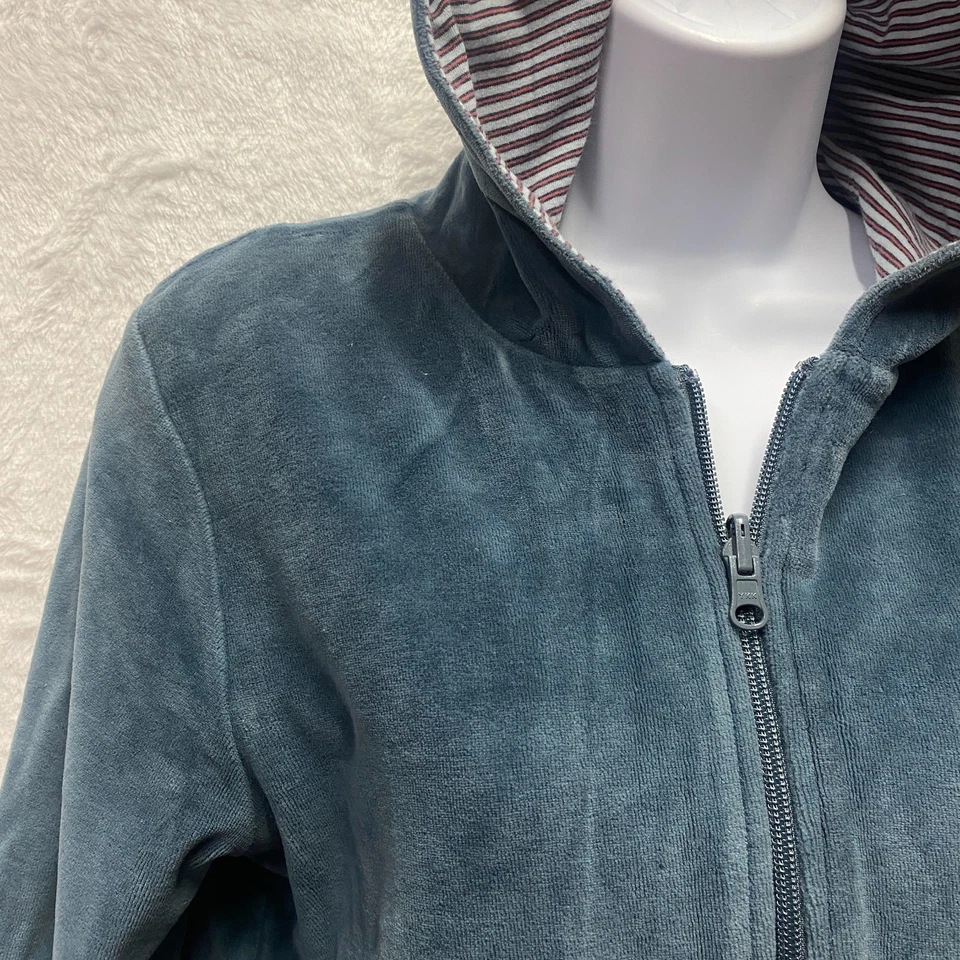 Horny Toad Velvety Full-Zip Jacket Hooded Women Small Green Striped Lined Cotton - Image 3 of 4