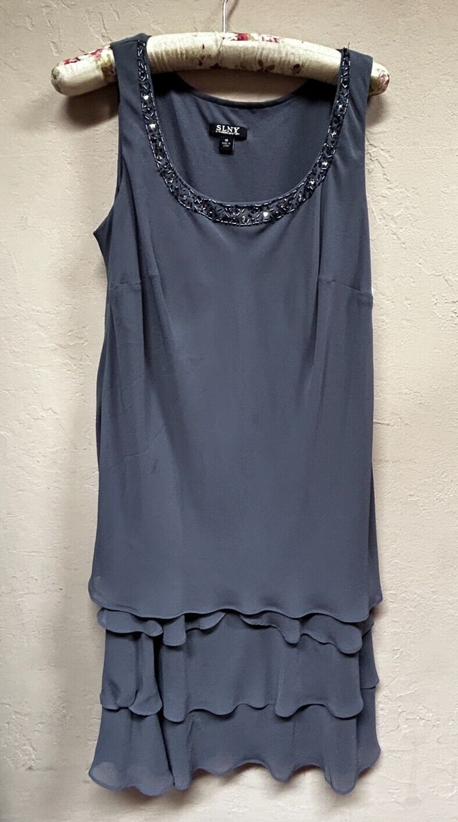 green emerald velvet dress SL Fashion Embellished V-Neck Sleeveless Tiered Sharkbite Hem Solid Chiffon  Dress with Overlay Jacket
