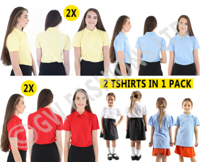 2 x MÄDCHEN Uni Polo Tee T-Shirt Schulshirts Uniform PE Top Kinder Tops 