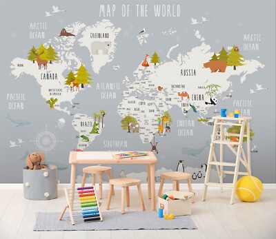 3D White World Map K60 Business Wallpaper Wall Mural Self-adhesive Commerce Luna