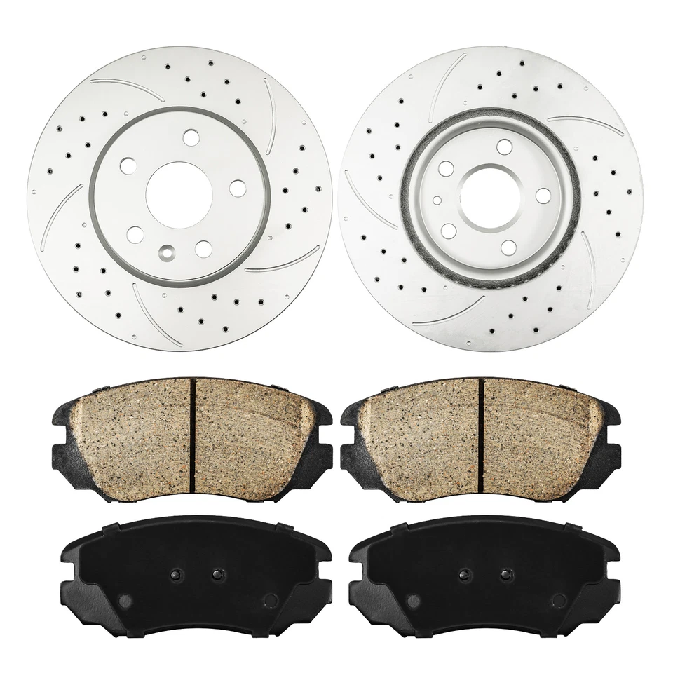 Rotores de freno delanteros perforados y ranurados y pastillas de cerámica para Chevy Equinox 2010-2017 Foto 2 de 4